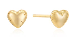 Sterling Silver gold plated puffed heart stud earring