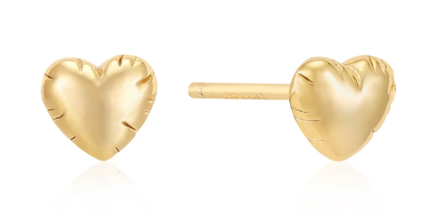 E G Sterling Silver gold plated puffed heart stud earring