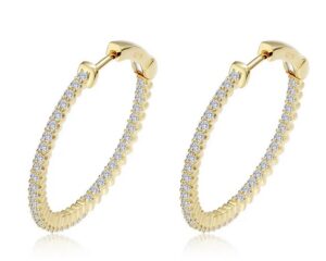 Sterling Silver gold plated Lafonn signature Lassire simulate diamond inside out hoop earring tw 1.20cts 25mm