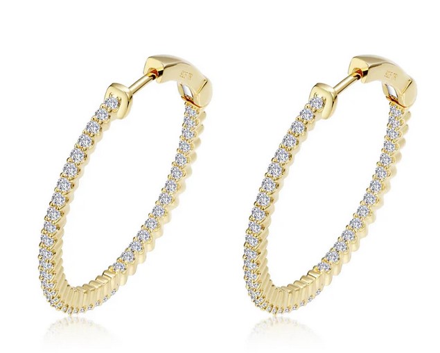 ECLG .jpg Sterling Silver gold plated Lafonn signature Lassire simulate diamond inside out hoop earring tw 1.20cts 25mm