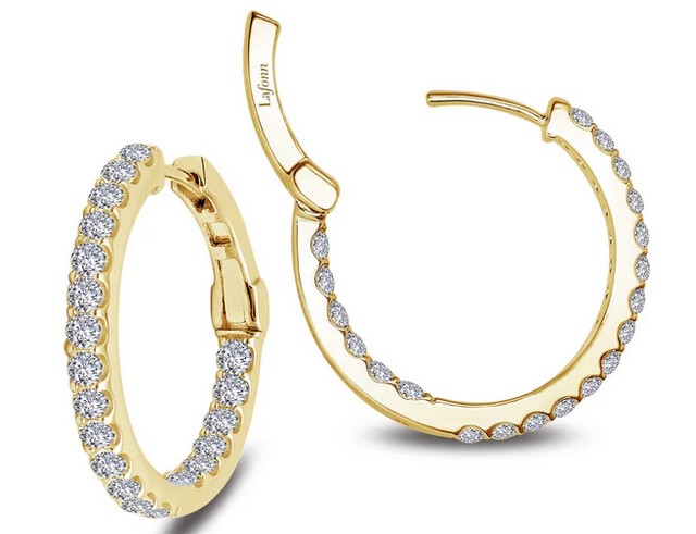 ECLG .jpg Sterling Silver gold plated Lafonn signature Lassire simulate diamond inside out hoop earring tw 1.60ct 20mm