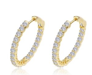 Sterling Silver gold plated Lassire simulated diamond hoop earring tw 2.00cts 20mm
