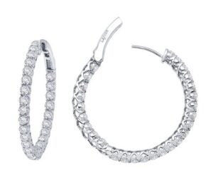 Sterling Silver platinum bonded lassire simulate inside out hoop earrings tw 2.70cts 25mm