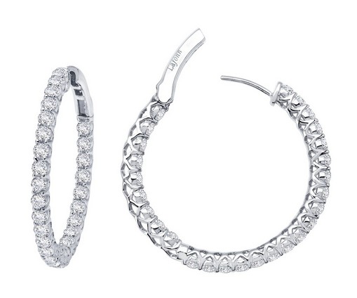 Sterling Silver platinum bonded lassire simulate inside out hoop earrings tw 2.70cts 25mm