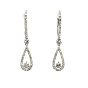 14kt white gold diamond dangle fashion earring with diamond lever back D tw 0.28cs C 0.32cts SI, H
