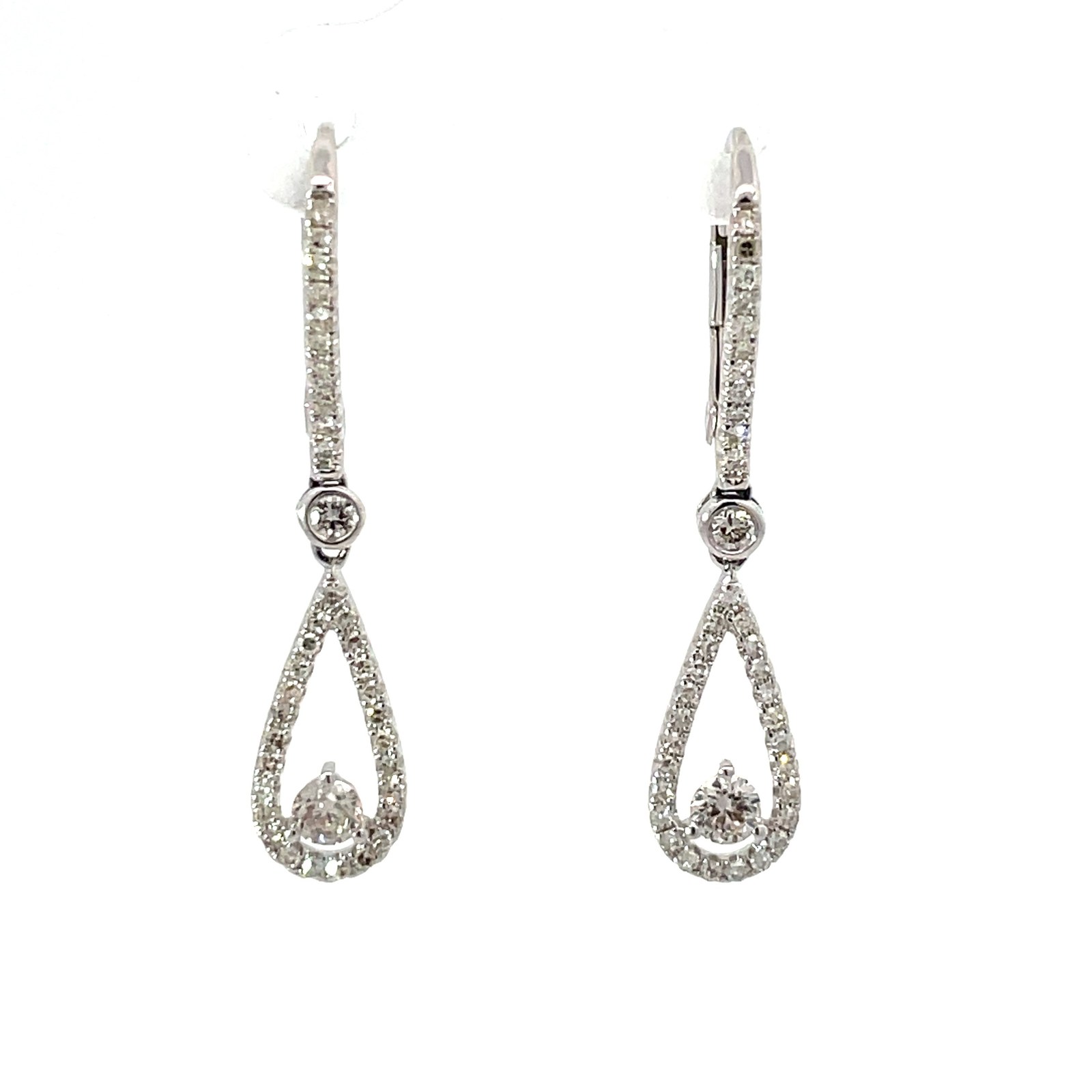 ED .jpg 14kt white gold diamond dangle fashion earring with diamond lever back D tw 0.28cs C 0.32cts SI, H
