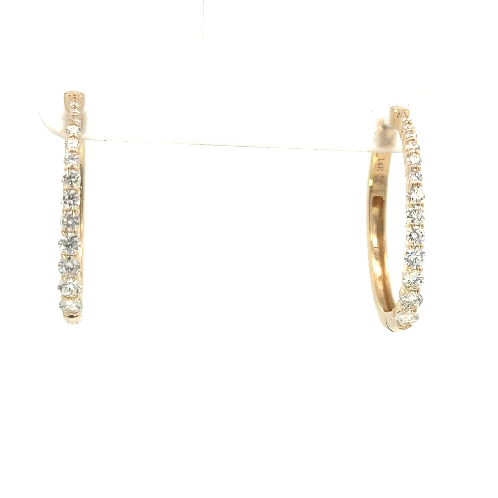 EDD .jpg 14kt yellow gold oval graduating diamond hoop earring D tw 0.85cts SI1 clarity, near colorless G/H color