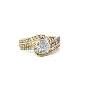 10kt yellow gold diamond cluster swirl engagement ring D tw 1.00cts I1 clarity, near colorless I color