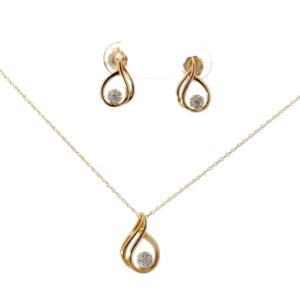 10kt yellow gol diamond swirl cluster earring and pendant SOLD AS SET on 18" chain tw 0.10cts promotional diamonds