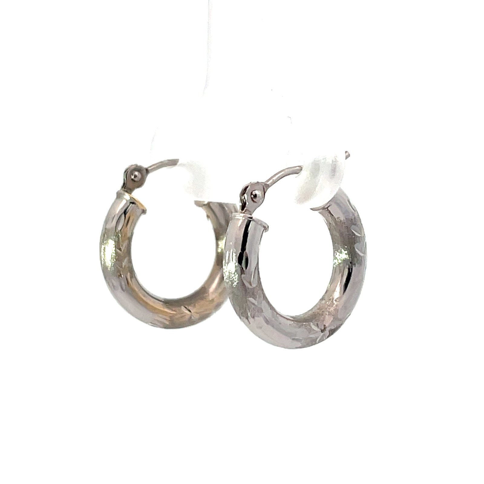 ER 14 KT W/G SMALL DIAMOND CUT SHINY 25 MM HOOP EARRINGS