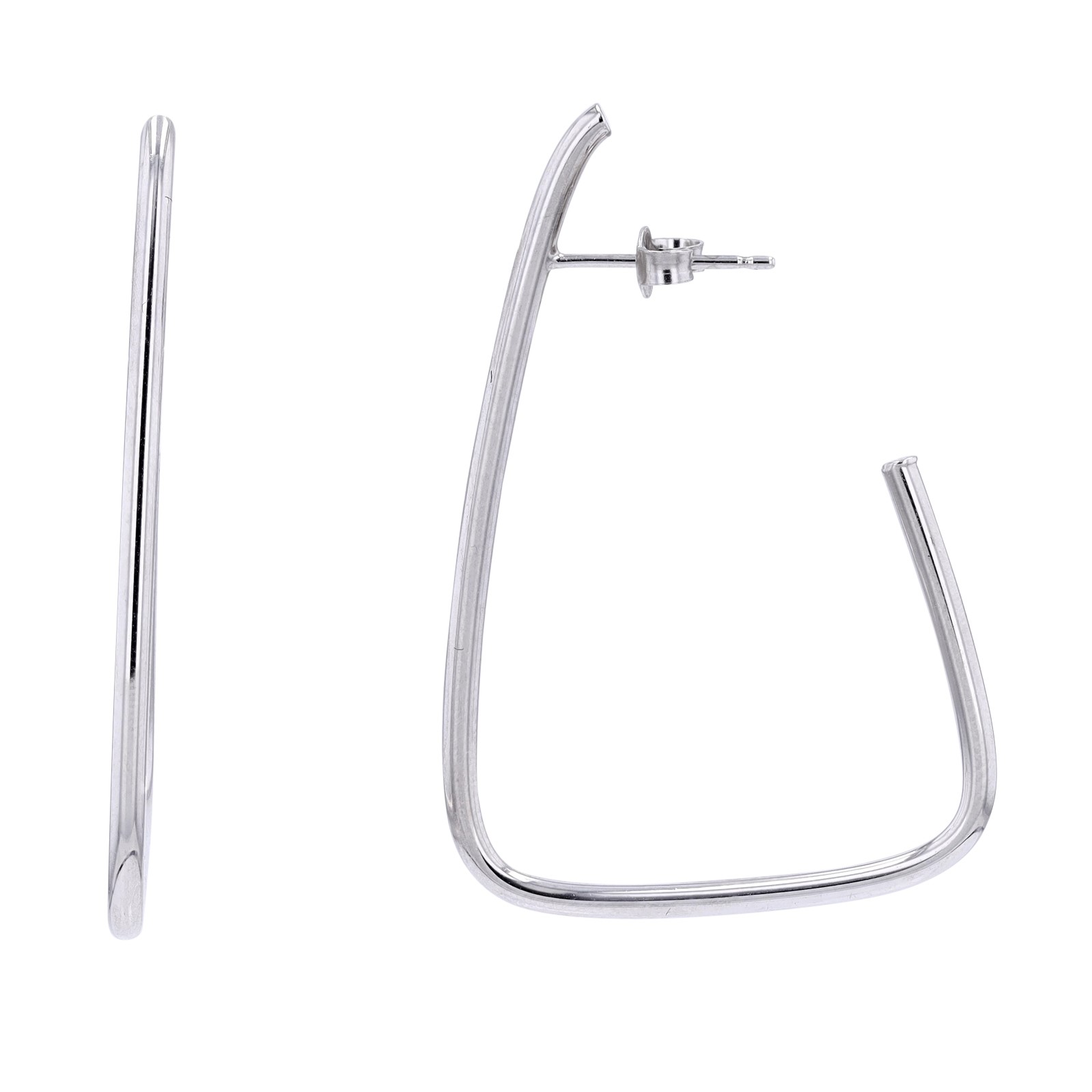 14kt white gold J open hoop earring with friction backs