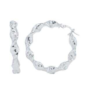 14kt white gold twisted shiny hoop earring