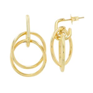 14kt yellow gold gold Italy made fashion dangle double circle earring