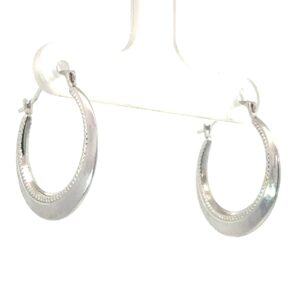 10kt white gold high polished and beaded hoop earring