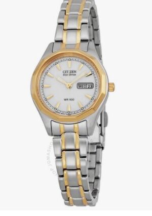 Ladies two tone white dial Eco Drive Water Resistant 50M with day/date