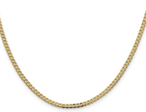 14kt yellow gold solid 2.30mm flat beveled edge curb chain with claw catch closure 24"