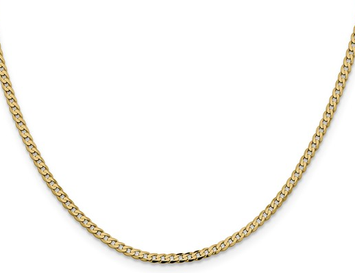 FBU .png 14kt yellow gold solid 2.30mm flat beveled edge curb chain with claw catch closure 24"