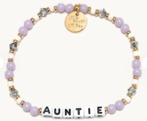 Little Words Project White "Auntie" Lavendar Haze stretch bracelet