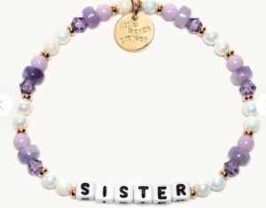 Little Words Project white "Sister" purple punch stretch bracelet
