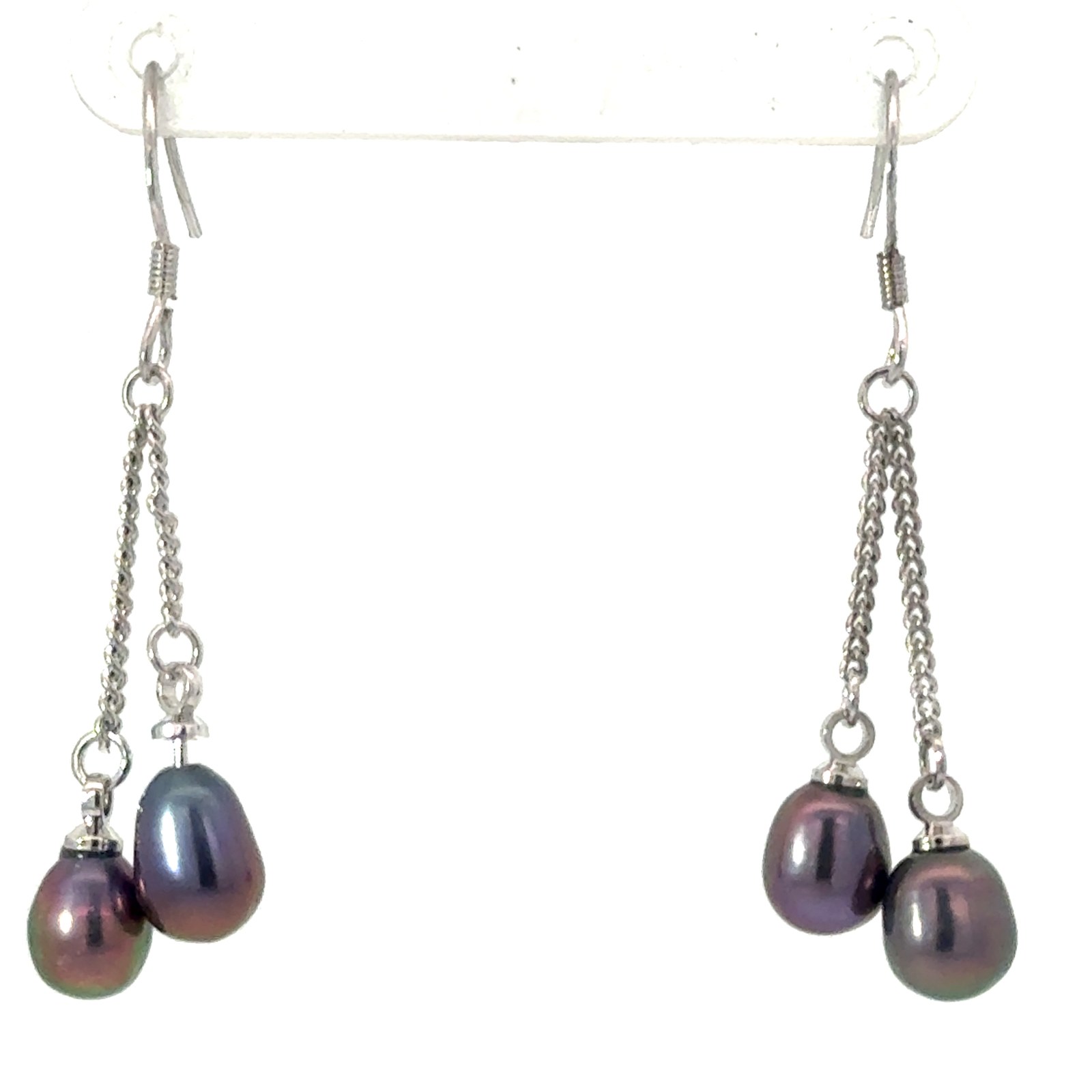 Sterling Silver rhodium plated dangle black pearl earrings