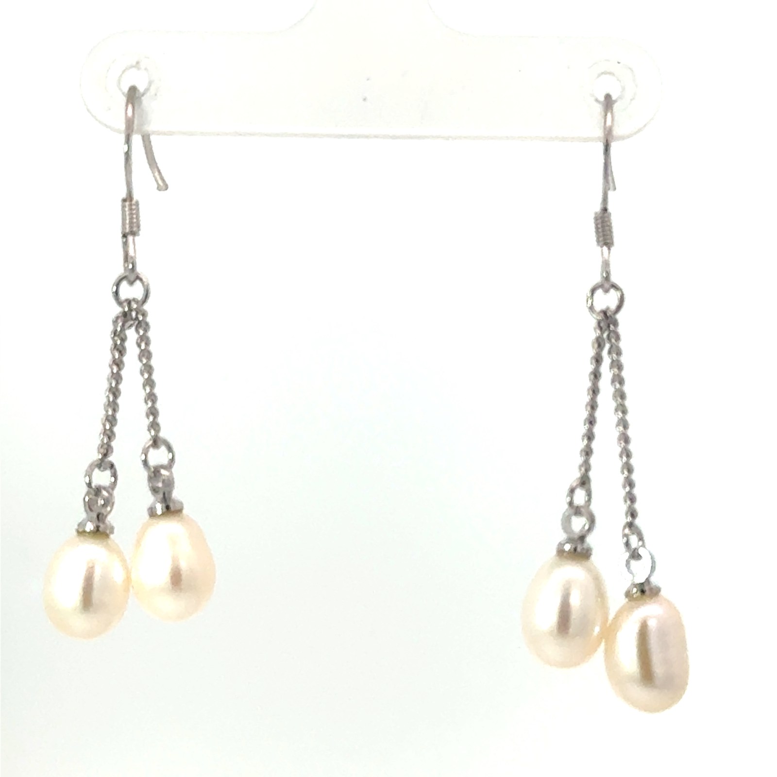 Sterling Silver rhodium plated freshwater pearl dangle earring on fish hooks
