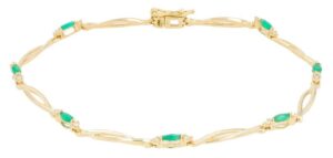 14kt yellow gold marquis shape genuine ruby and diamond bracelet D tw 0.16cts with foldover safety SI2 clarity, near colorless I color