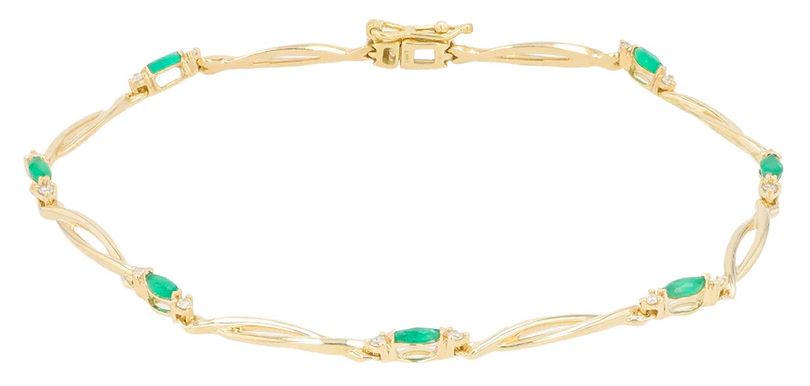 14kt yellow gold marquis shape genuine ruby and diamond bracelet D tw 0.16cts with foldover safety SI2 clarity, near colorless I color