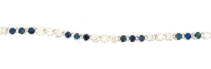 GBR .jpg 18kt white gold sapphire and diamond tennis bracelet D tw 1.55cts S tw 2.23cts with two foldover VS2 clarity, near colorless I/J color
