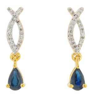 10kt two tone genuine sapphire and diamond pear shape drop earring D tw 0.10cts S tw0.50cts SI clarity, near colorless J color