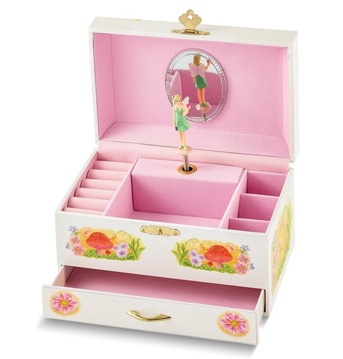 GM .png Children's Floral Fairy Themed Graphic Wrap with Mirror and Twirling Fairy 1-Drawer Musical Jewelry Box (Plays Greensleeves)