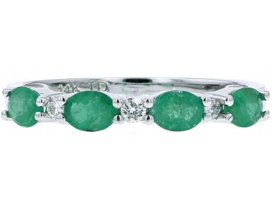 GMR .jpg 14kt white gold genuine oval emerald and diamond ring D tw 0.15cts SI2/I1 clarity, near colorless I/J color