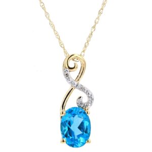 14kt yellow gold diamod and blue topaz swirl pendant D tw 0.02cts on 18" SI, near colorless H