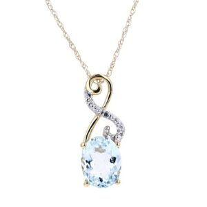 14kt yellow gold genuine aquamarine and diamond swirl pendant D tw 0.02cts Q tw 1.64ct SI, H