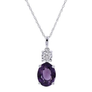 10kt white gold diamond and oval genuine amethyst pendant D tw 0.07cts SI, I on 18" chain