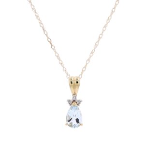 10kt yellow gold diamond and genuine aquamarine pendant D tw 0.02cts on 18" chain