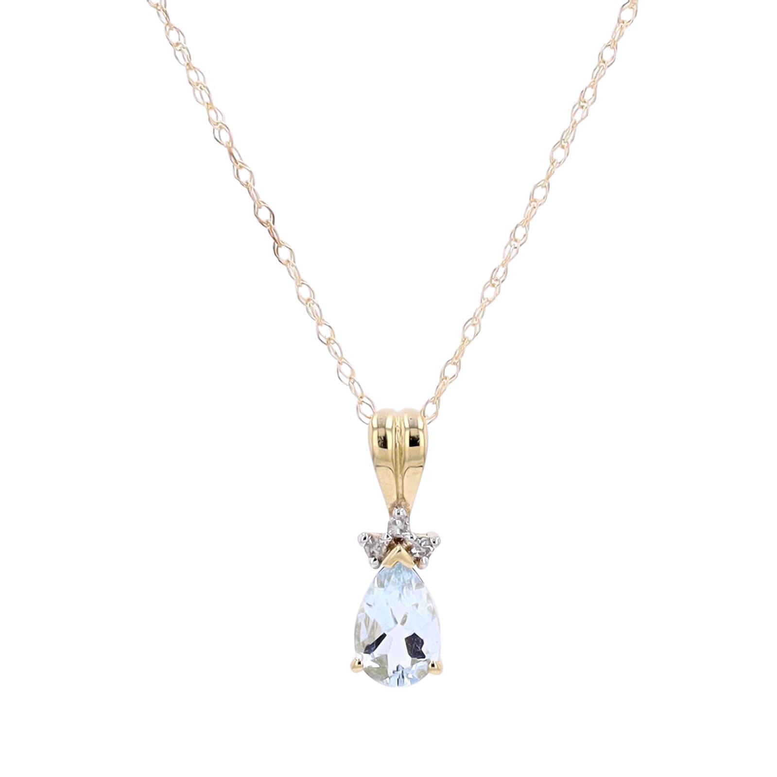 GPD .jpg 10kt yellow gold diamond and genuine aquamarine pendant D tw 0.02cts on 18" chain