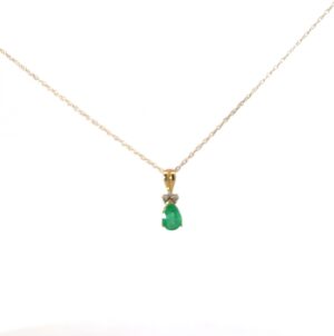 10kt yellow gold geuine emerald and diamond pendant D tw 0.02cts I1 clarity, I/J color on 18" chain