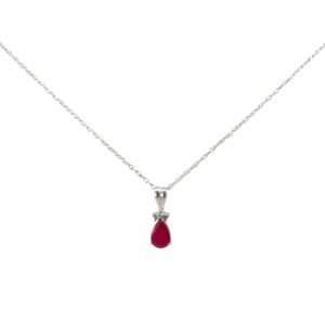 10kt ruby and diamond pendant on machine made rope 18" D tw 0.02cts I1, J color