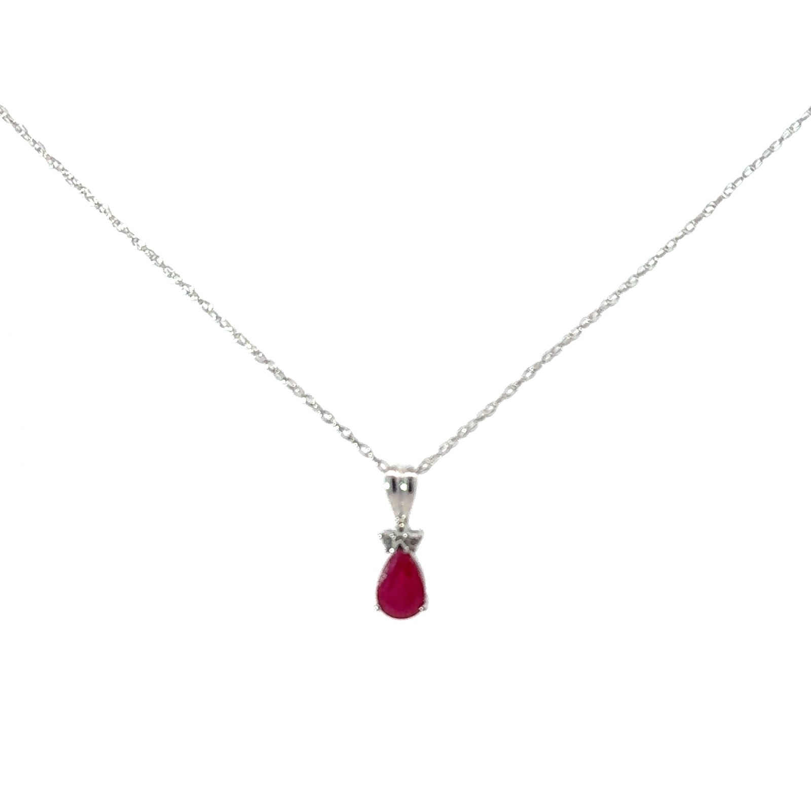 GPD .jpg 10kt ruby and diamond pendant on machine made rope 18" D tw 0.02cts I1, J color