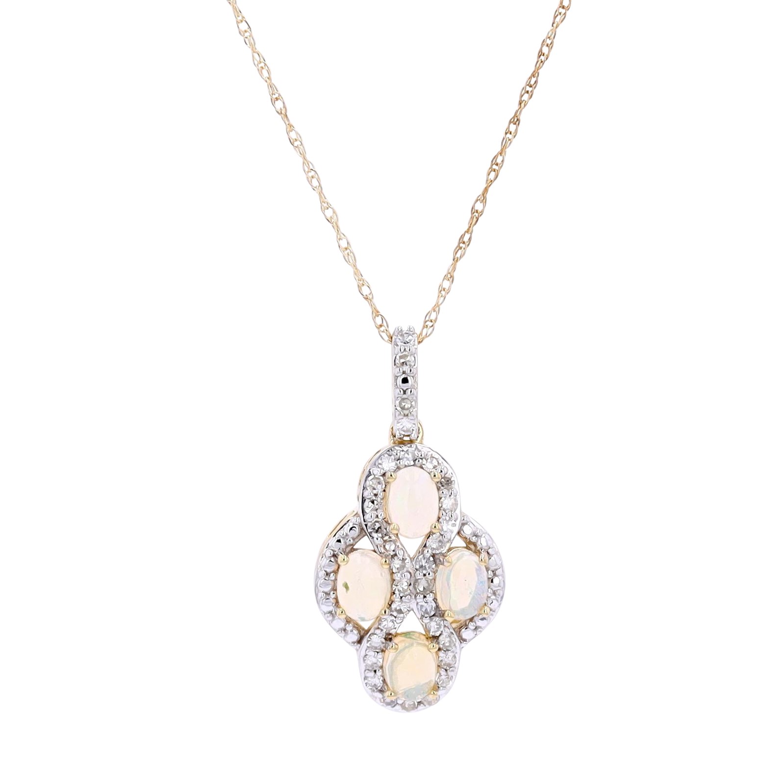 10kt yellow gold opal and diamond pendant D tw 0.20cts SI2, I on an 18" chain