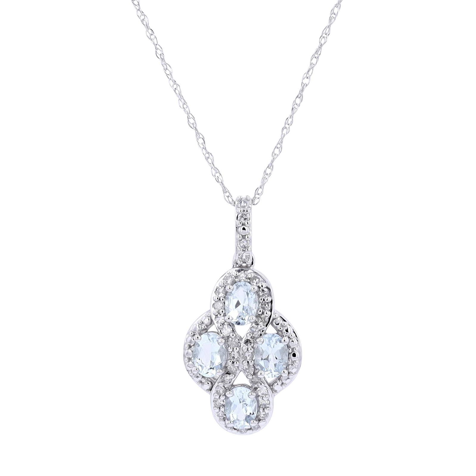 GPD .jpg 10kt white gold genuine aqumarine and diamond pendant D tw 0.20cts SI, I color 18"
