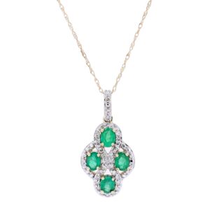 10kt yellow gold emerald and diamond fashion pendant D tw 0.20cts SI, near colorless H/I