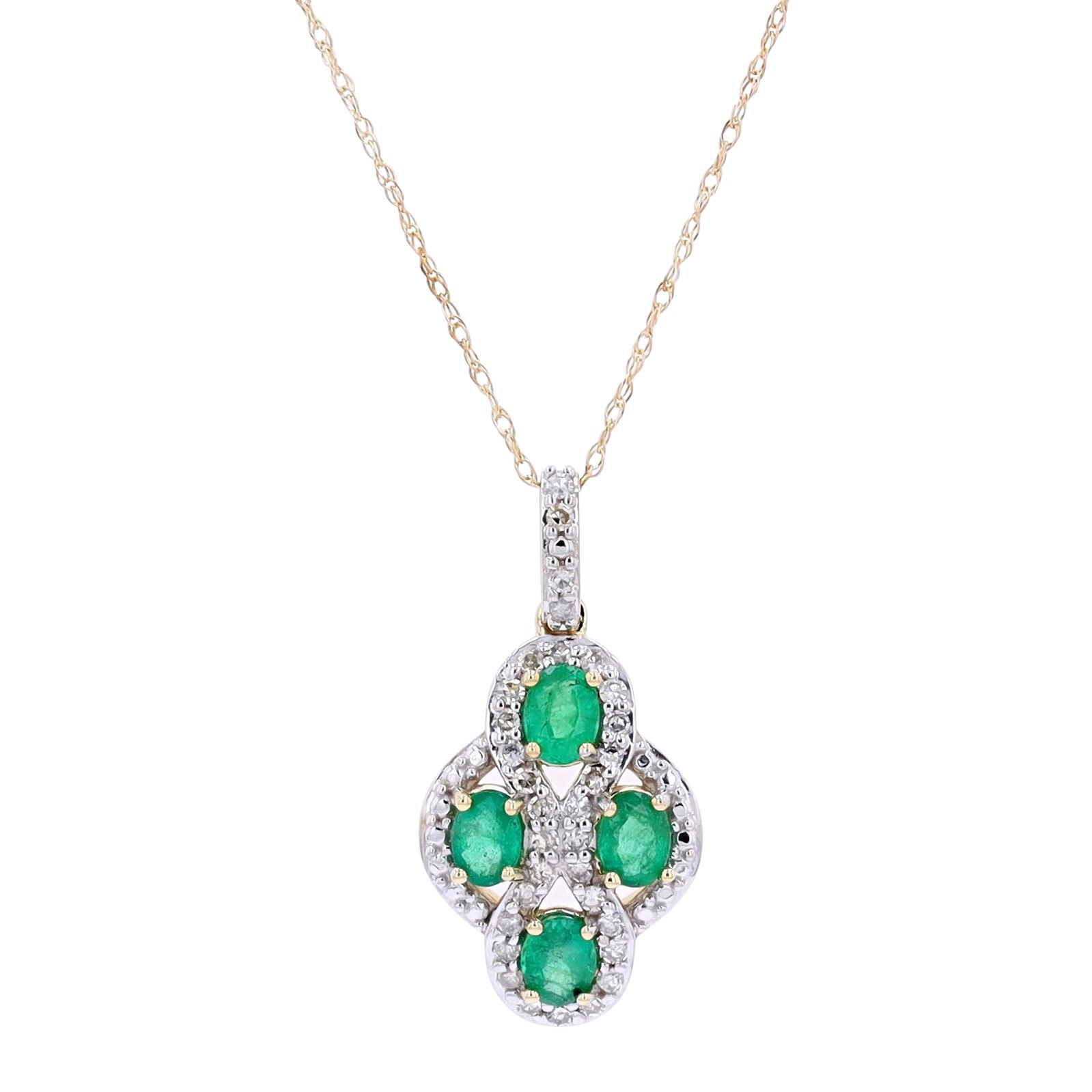 GPD .jpg 10kt yellow gold emerald and diamond fashion pendant D tw 0.20cts SI, near colorless H/I
