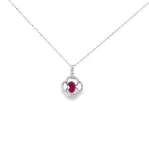 10kt white gold diamond and ruby fashion necklace D tw 0.10cts SI clarity, near colorless I color R tw 0.65cts on 18"