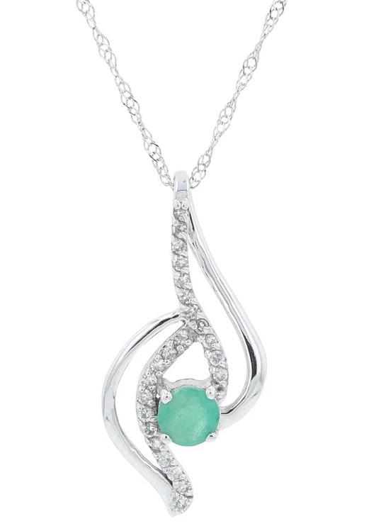 GPD .jpg 10kt white gold genuine diamond and emerald fashion necklace D tw 0.12cts E tw 0.26cs SI clarity, near colorless I color