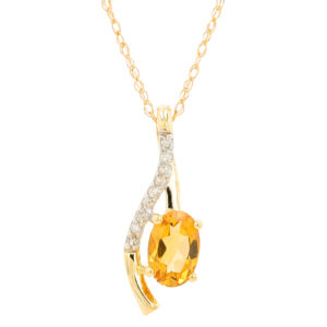 10kt yellow gold diamond and genuine citrine oval fashion pendant D tw 0.05cts on 18" machine made rope