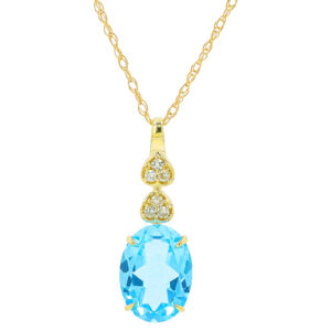 10kt yellow gold genuine diamond and blue topaz pendants D tw 0.03cts D tw 1.33cts on machine made rope 18"