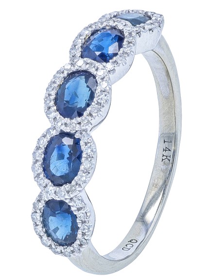 GSB .jpg 14kt white genuine sapphire and diamond halo band S tw 1.25cts D tw 0.18cts SI clarity, near colorless H color