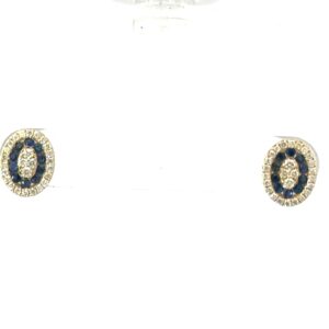 14kt yellow gold sapphire and diamond oval halo stud earring D tw 0.25cts S tw 0.35cts VS2 clarity, near colorless G/H color