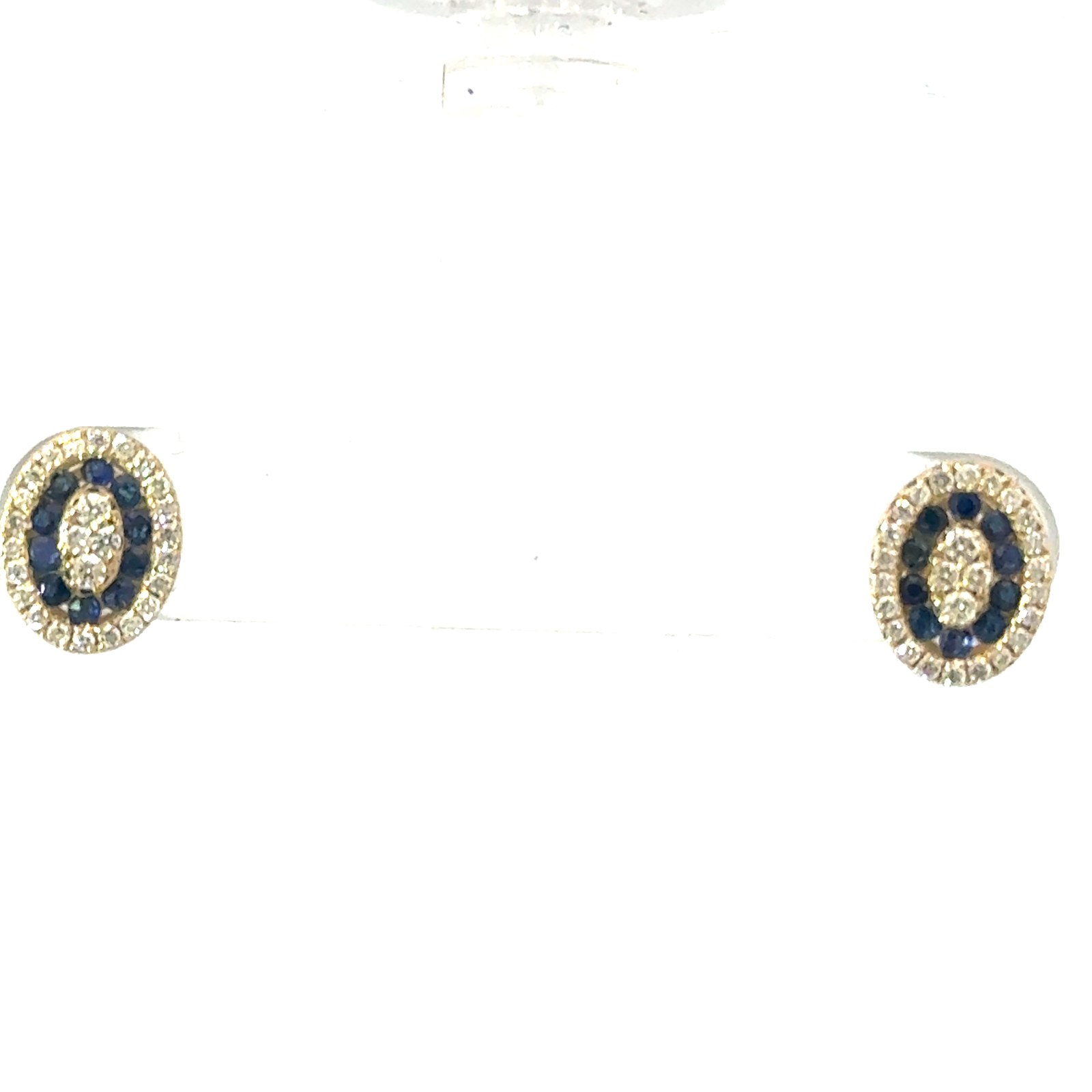 GST .jpg 14kt yellow gold sapphire and diamond oval halo stud earring D tw 0.25cts S tw 0.35cts VS2 clarity, near colorless G/H color